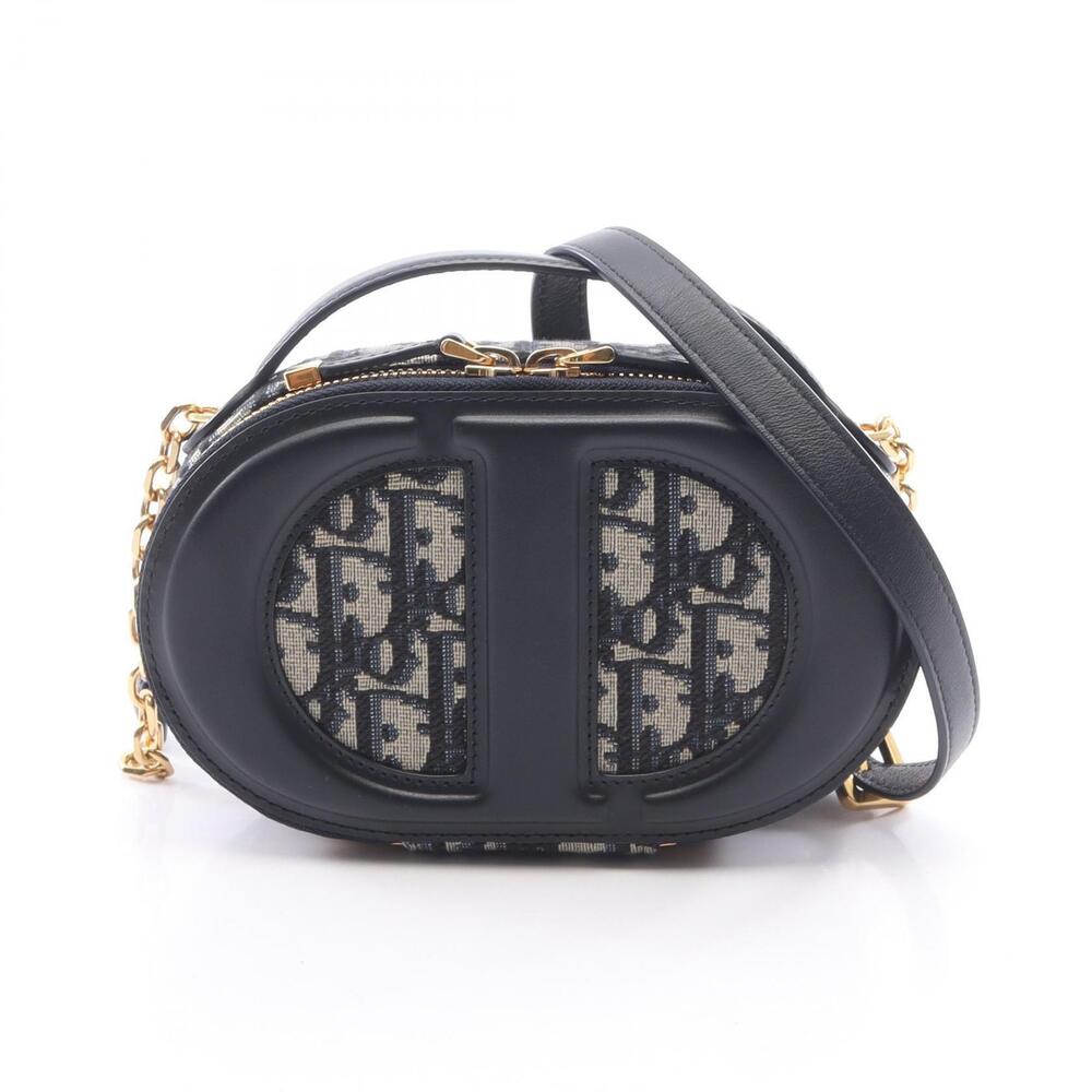 Christian Dior CD Signature Oblique Handbag Canvas Navy Blue Ivory White